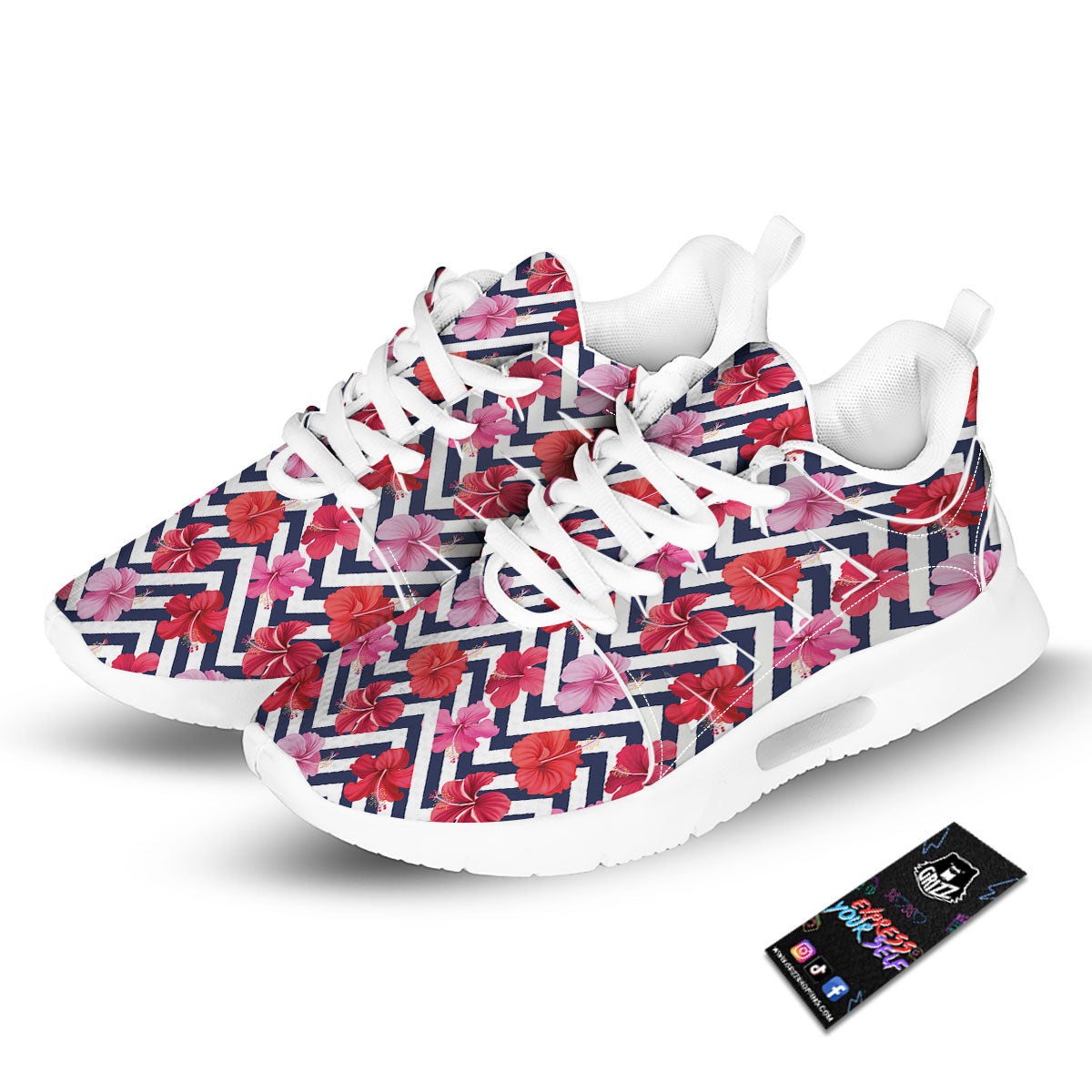 Hibiscus Zigzag Pink Print Pattern Tennis Shoes-grizzshop