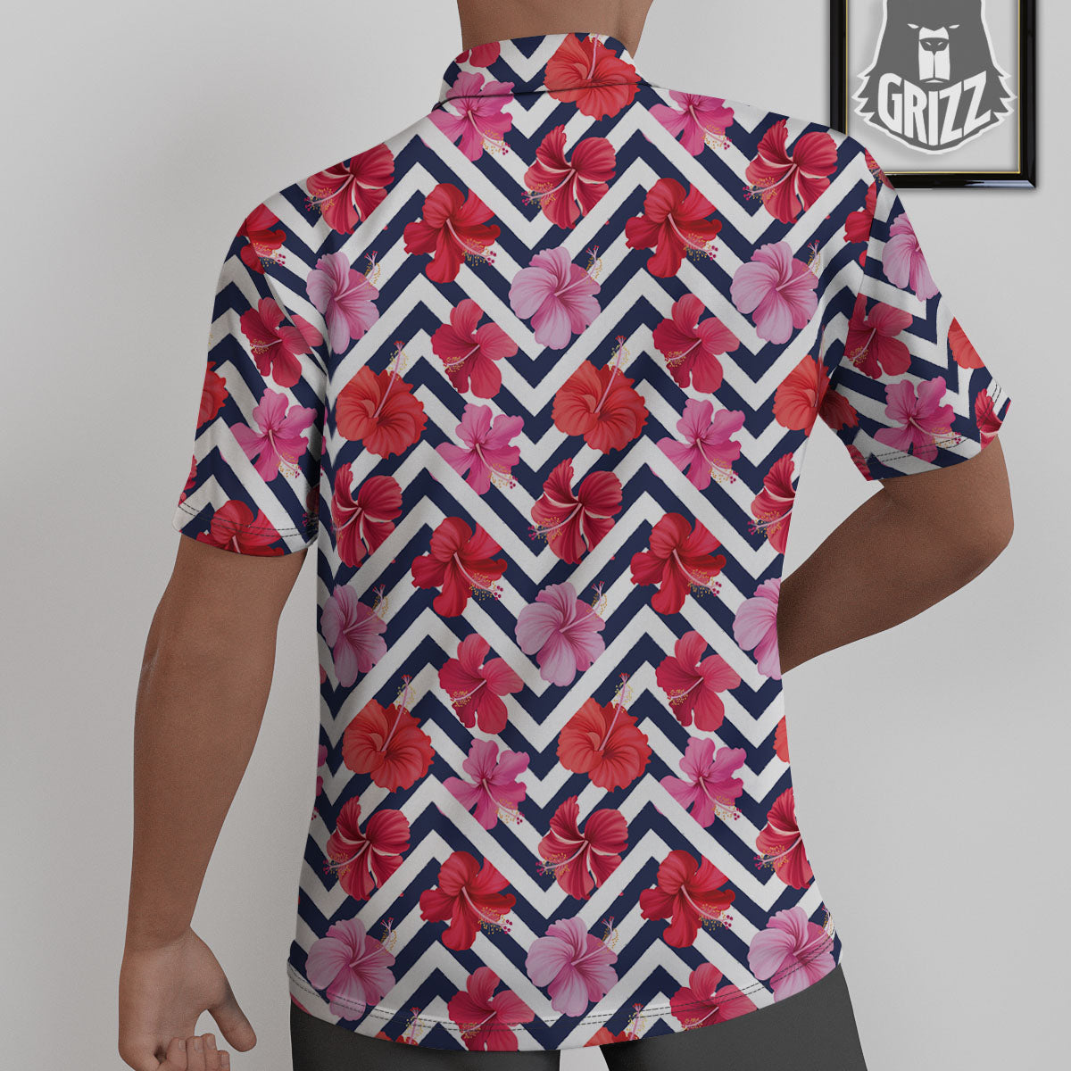 Hibiscus Zigzag Pink Print Pattern Untucked Shirts-grizzshop