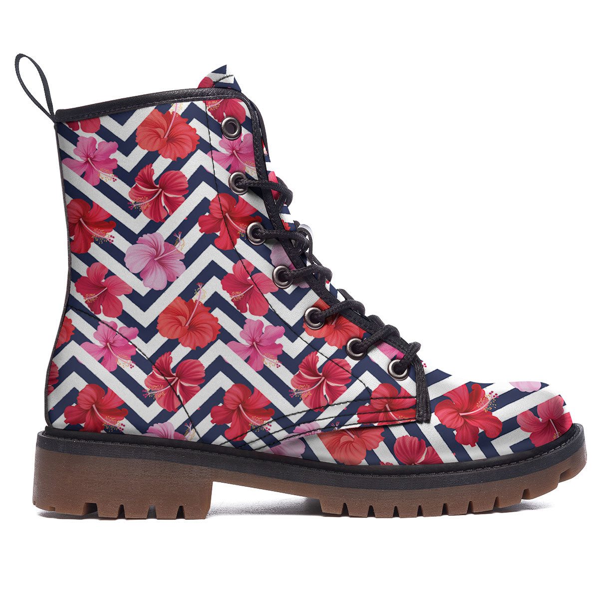 Hibiscus Zigzag Pink Print Pattern Work Boots-grizzshop