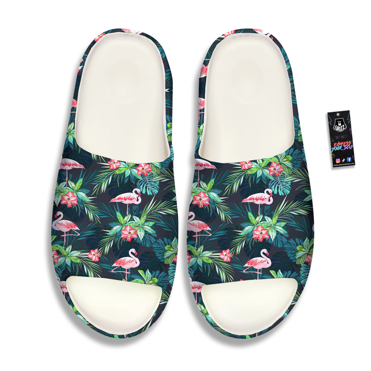 Hibiscus And Tropical Flamingo Print Pattern Sandals-grizzshop