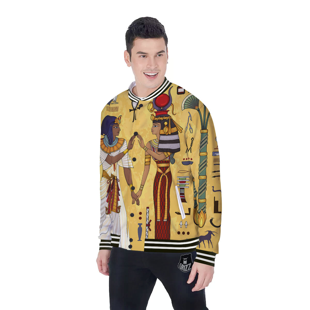 Hieroglyphs And Gods Egyptian Print Baseball Jacket-grizzshop
