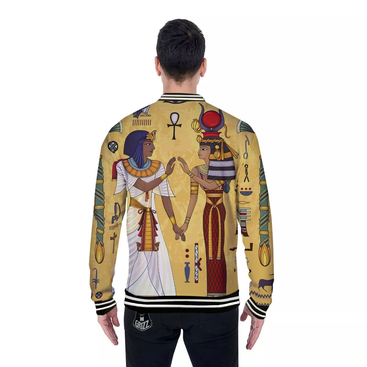 Hieroglyphs And Gods Egyptian Print Baseball Jacket-grizzshop