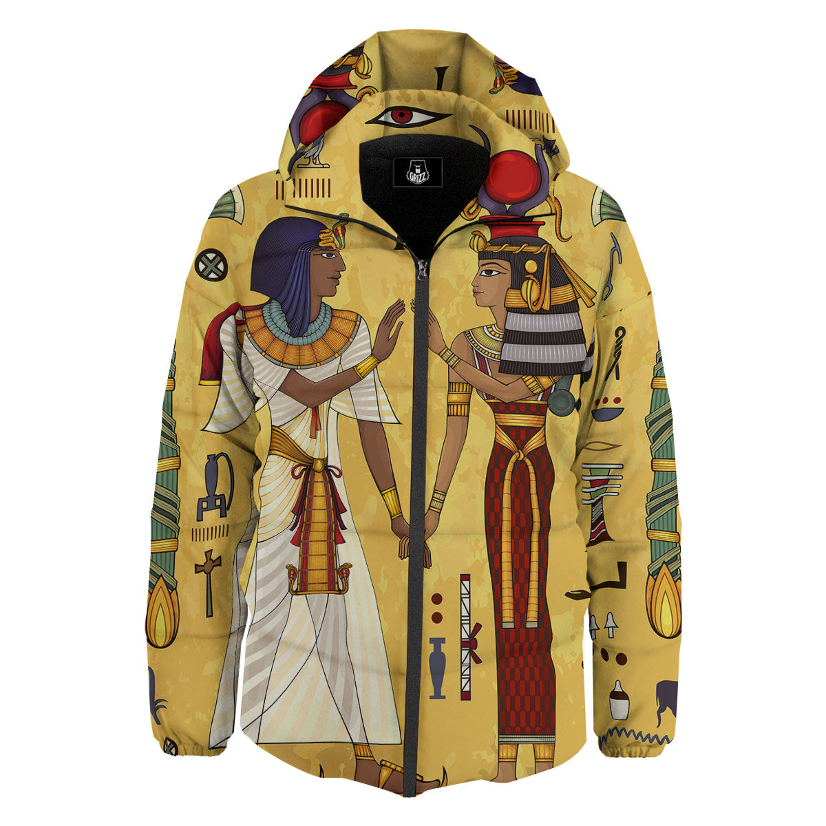 Hieroglyphs And Gods Egyptian Print Down Jacket-grizzshop