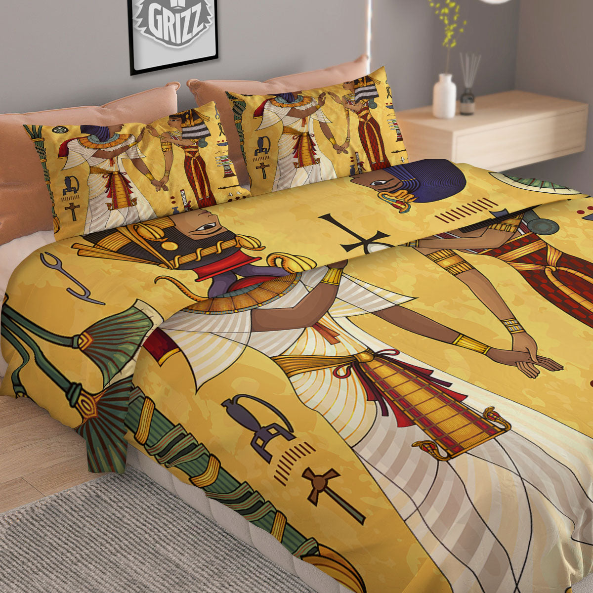 Hieroglyphs And Gods Egyptian Print Duvet Cover Bedding Set