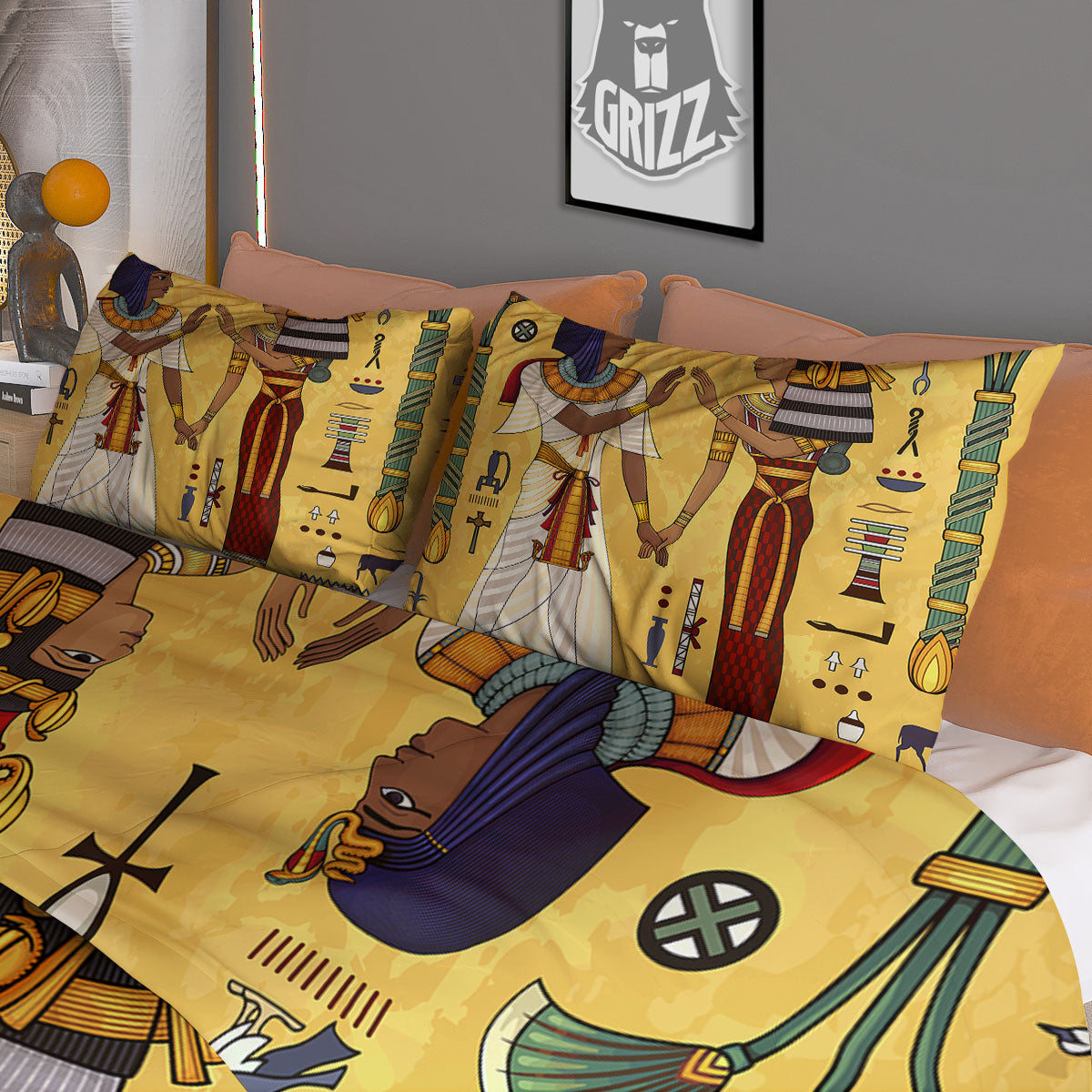 Hieroglyphs And Gods Egyptian Print Duvet Cover Bedding Set