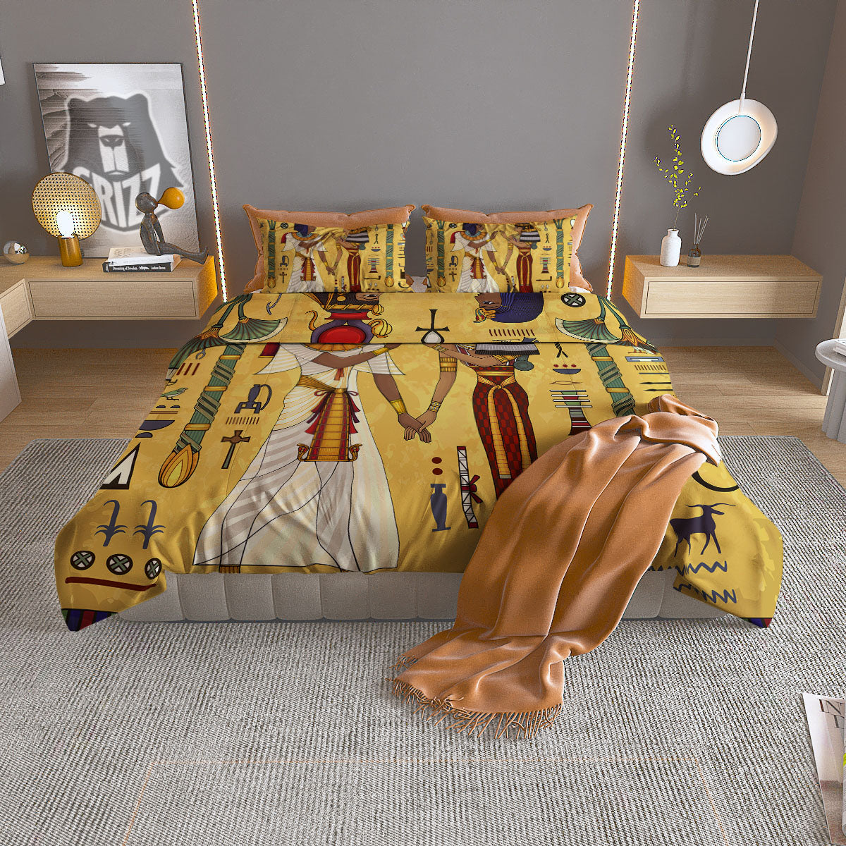 Hieroglyphs And Gods Egyptian Print Duvet Cover Bedding Set
