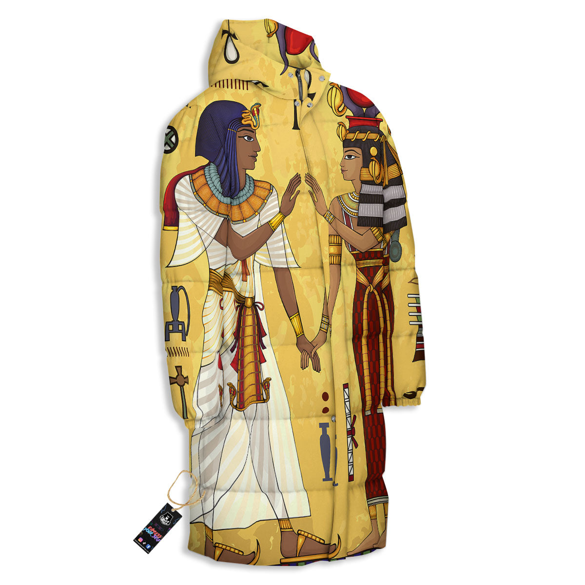 Hieroglyphs And Gods Egyptian Print Long Down Jacket-grizzshop