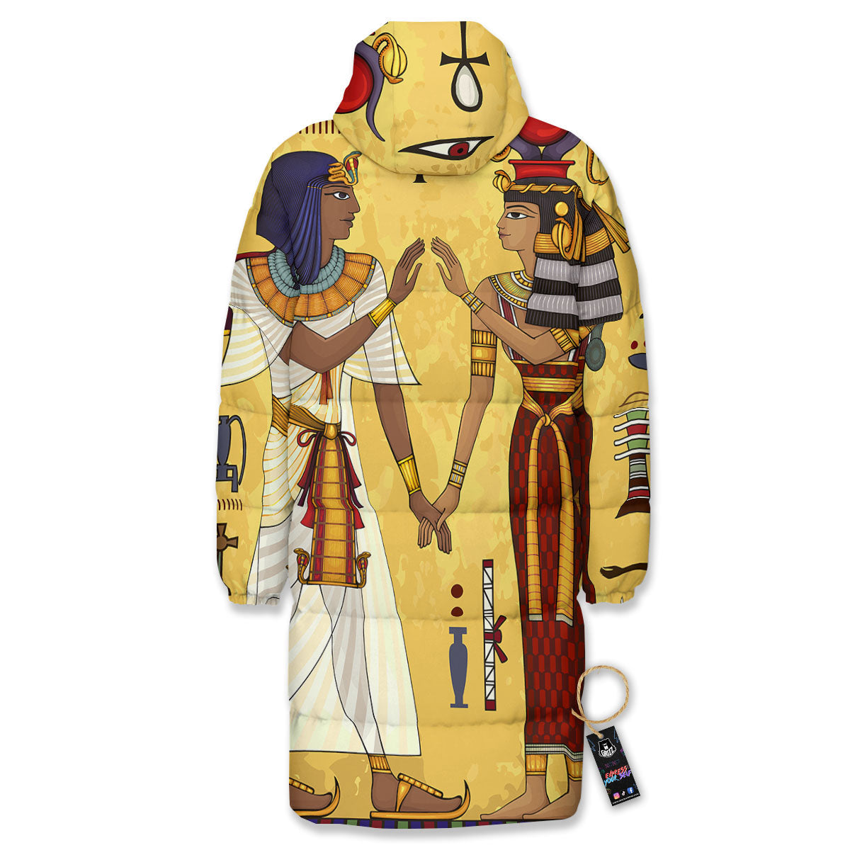 Hieroglyphs And Gods Egyptian Print Long Down Jacket-grizzshop