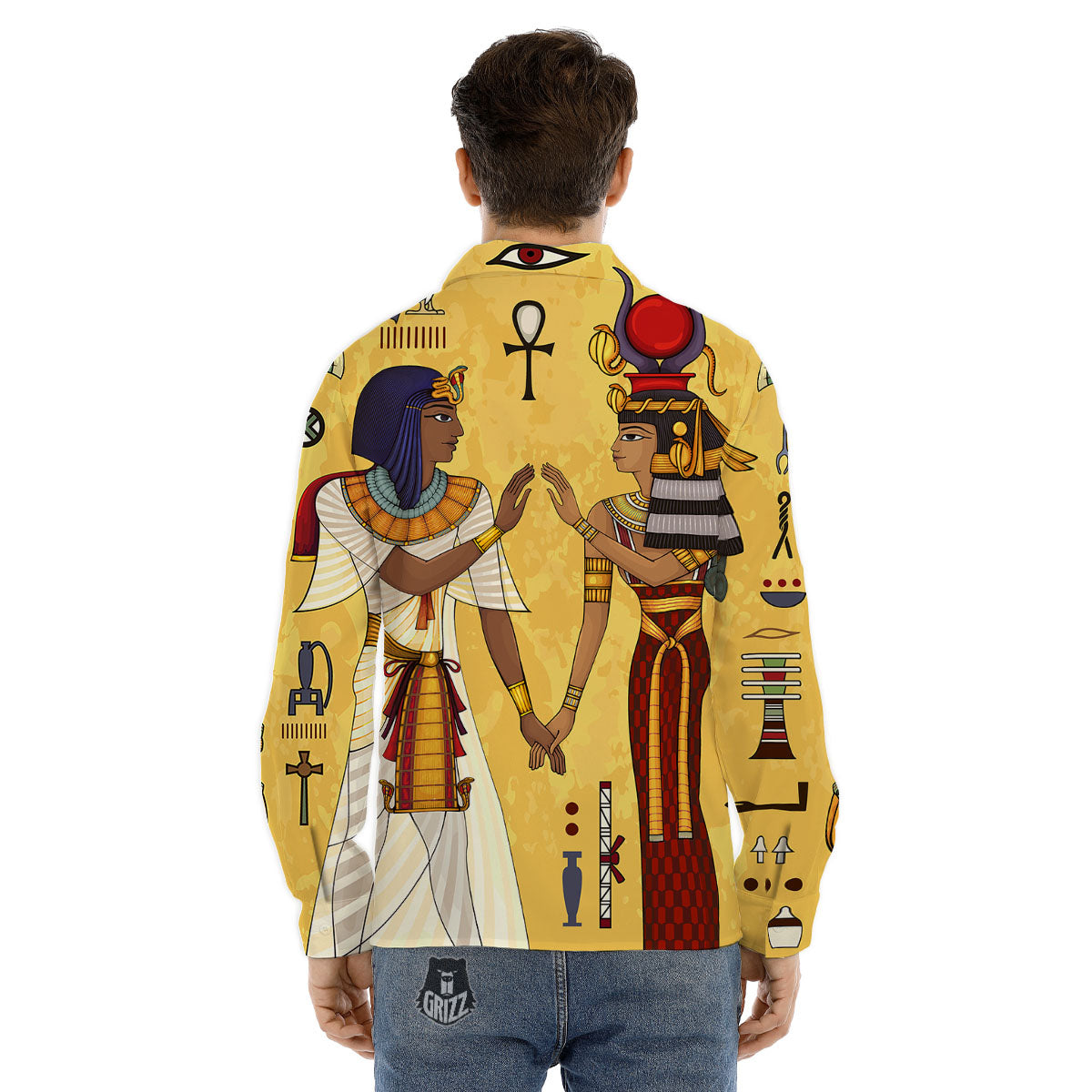 Hieroglyphs And Gods Egyptian Print Men's Dress Shirts-grizzshop