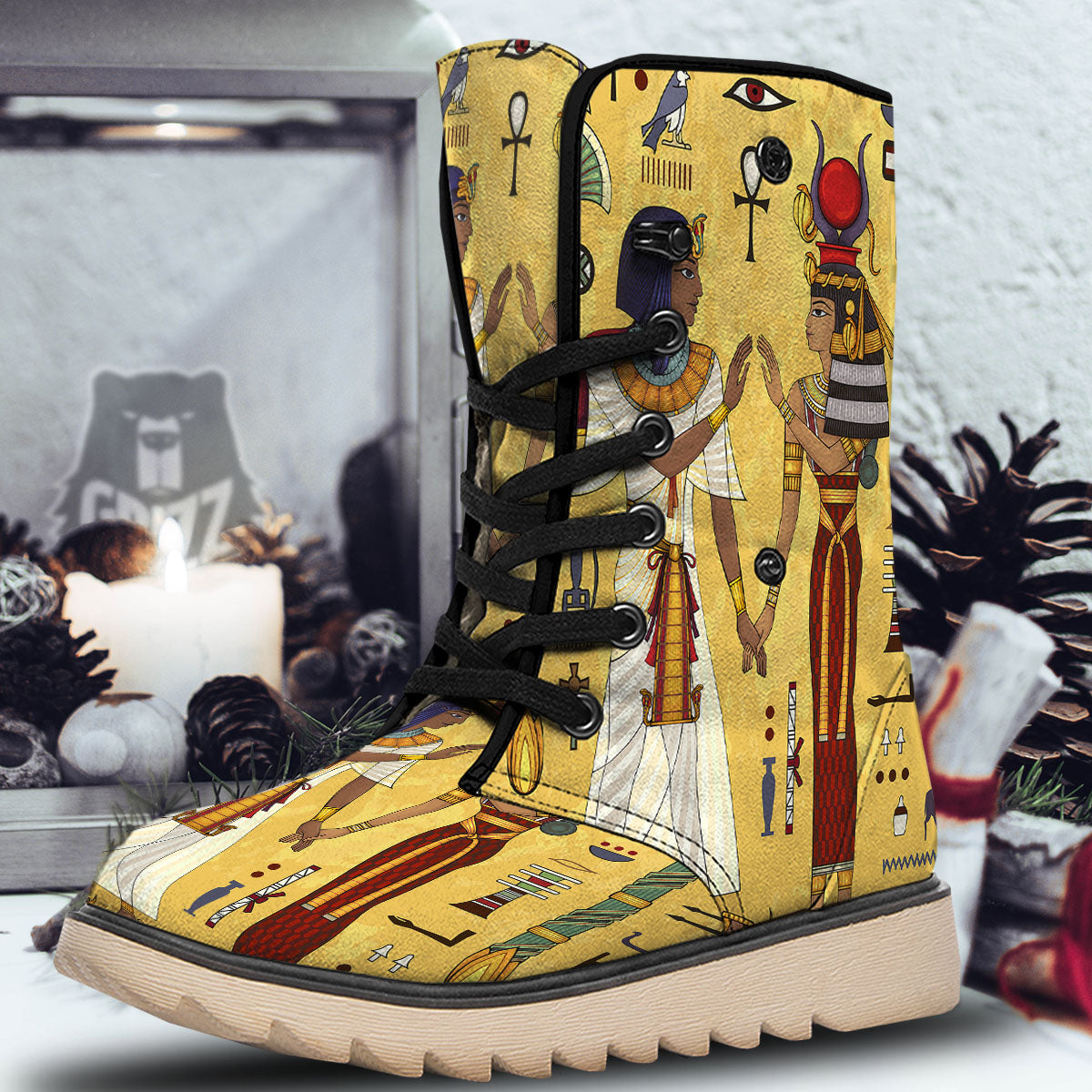 Hieroglyphs And Gods Egyptian Print Snow Boots-grizzshop