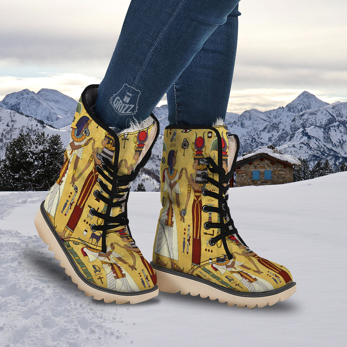 Hieroglyphs And Gods Egyptian Print Snow Boots-grizzshop