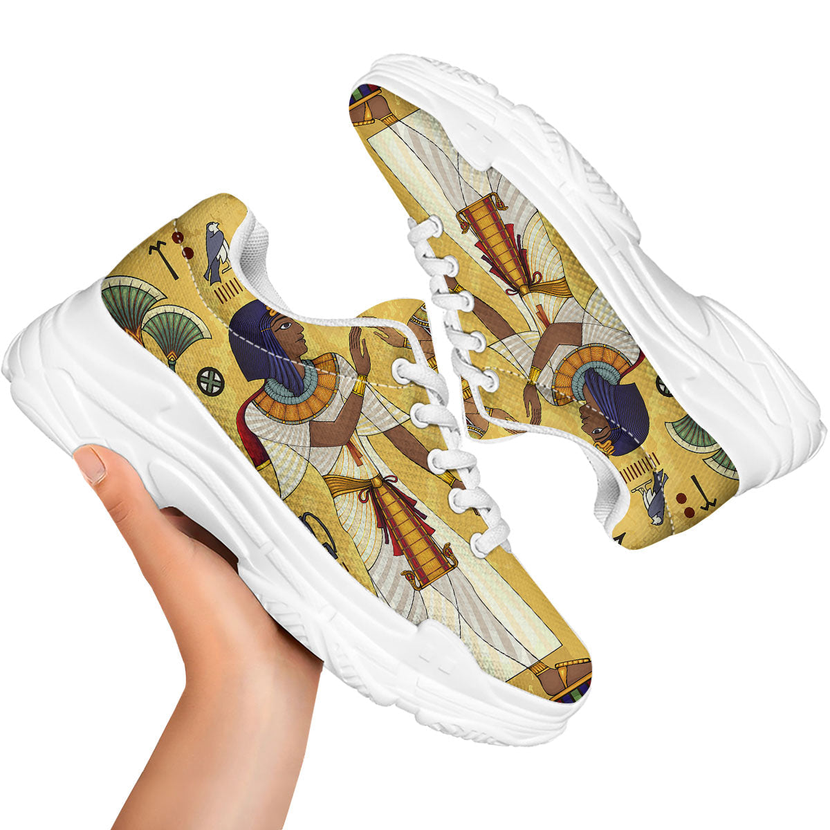 Hieroglyphs And Gods Egyptian Print White Chunky Shoes-grizzshop