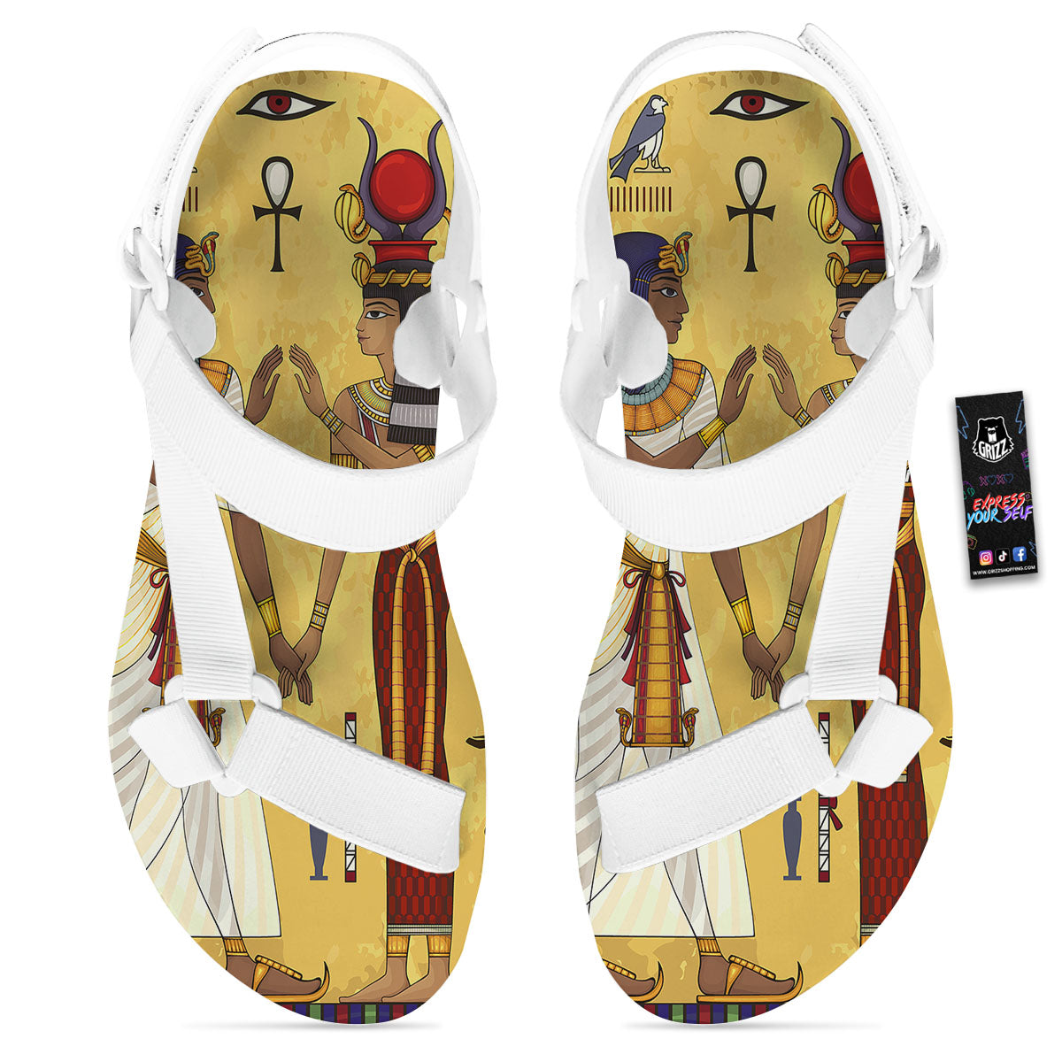 Hieroglyphs And Gods Egyptian Print White Open Toe Sandals-grizzshop