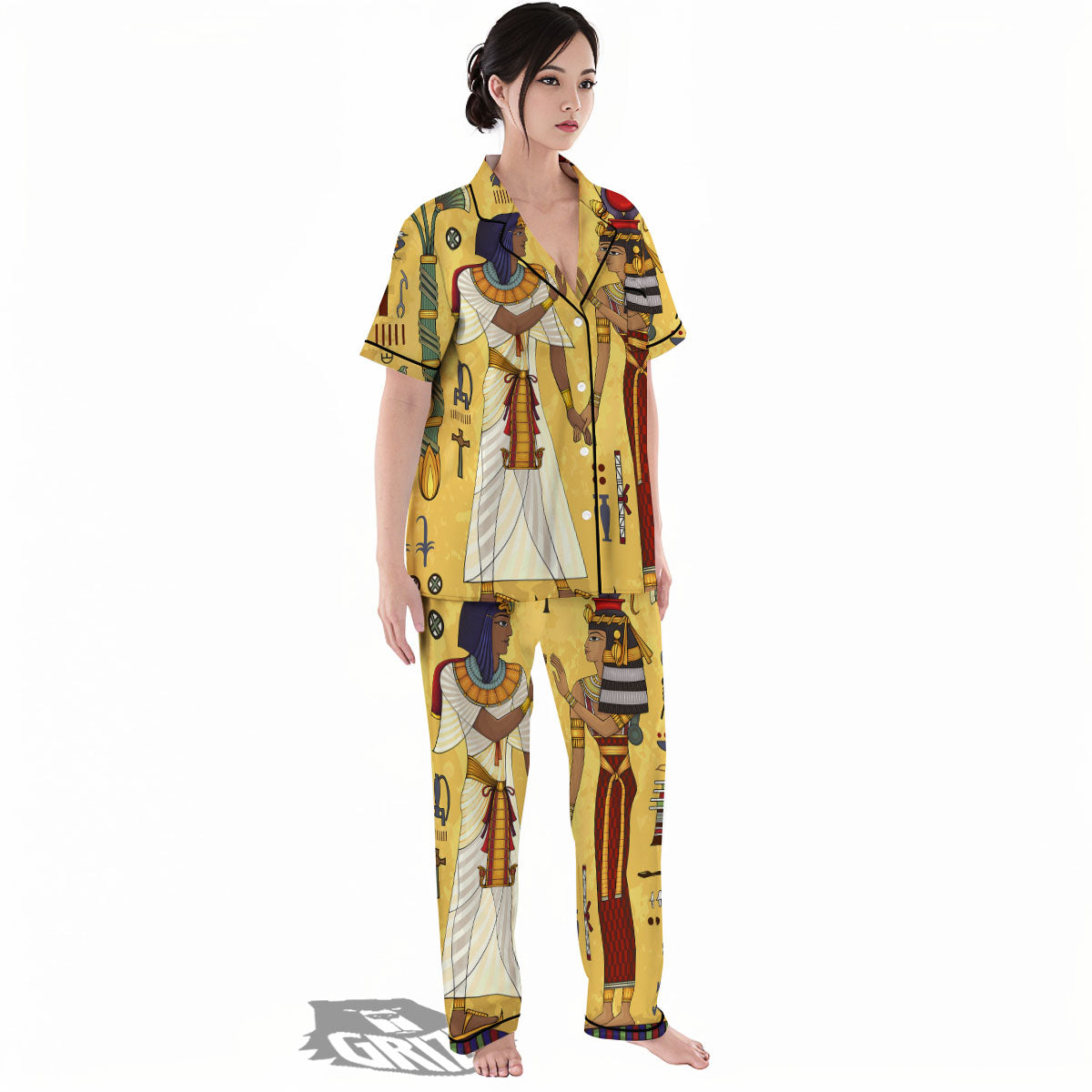 Hieroglyphs And Gods Egyptian Print Women's Pajamas Set-grizzshop