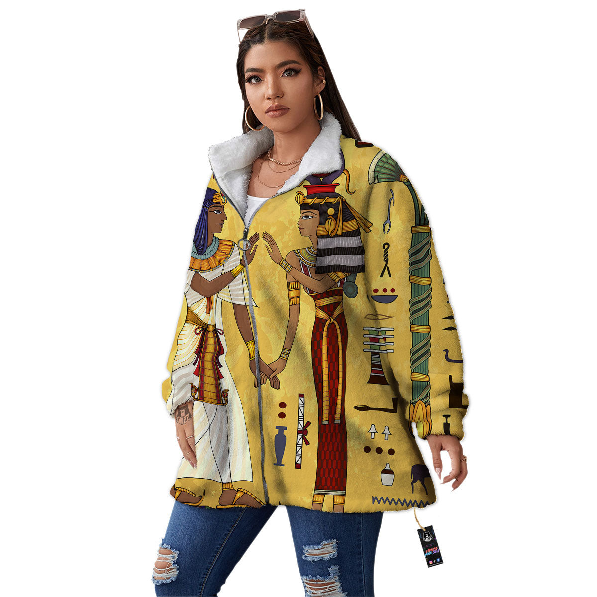 Hieroglyphs And Gods Egyptian Print Women's Sherpa Jacket-grizzshop