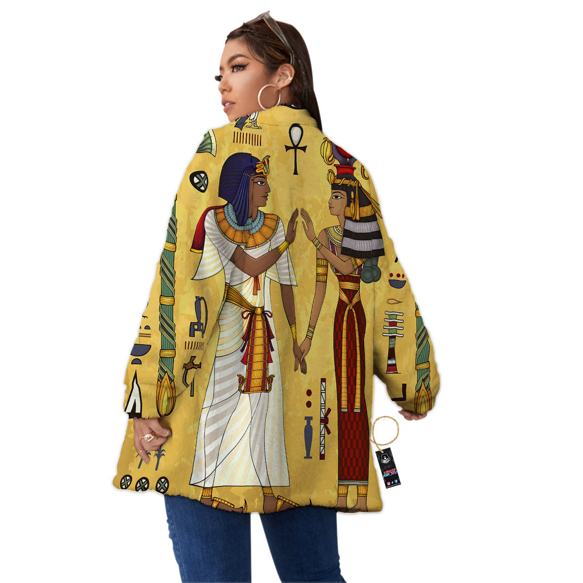 Hieroglyphs And Gods Egyptian Print Women's Sherpa Jacket-grizzshop