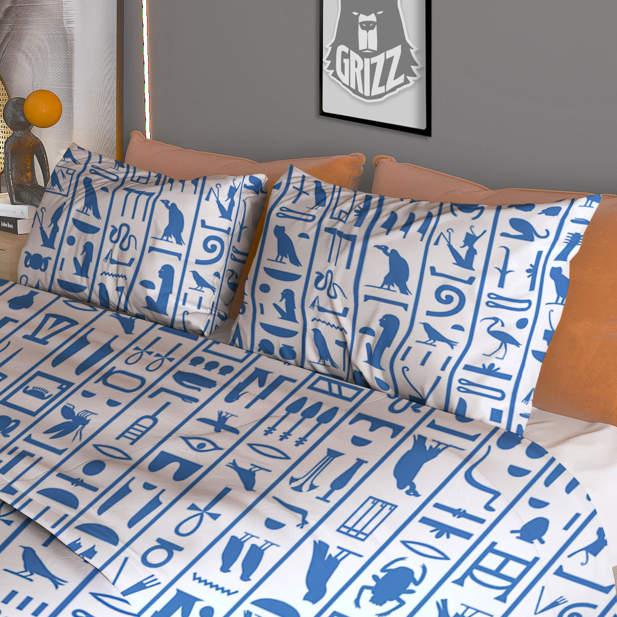 Hieroglyphs Egypt Print Pattern Duvet Cover Bedding Set