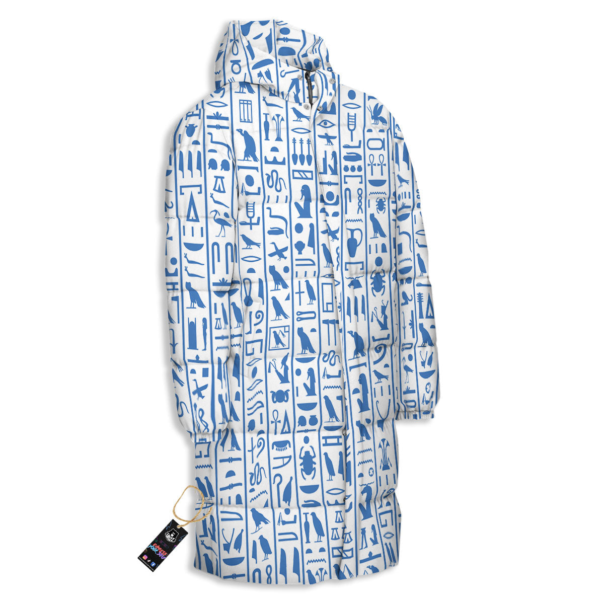 Hieroglyphs Egypt Print Pattern Long Down Jacket-grizzshop
