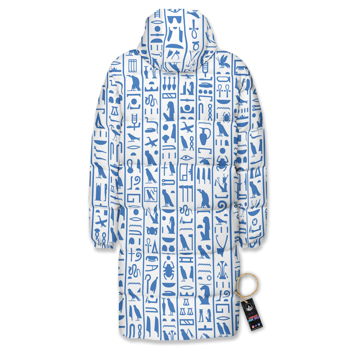 Hieroglyphs Egypt Print Pattern Long Down Jacket-grizzshop
