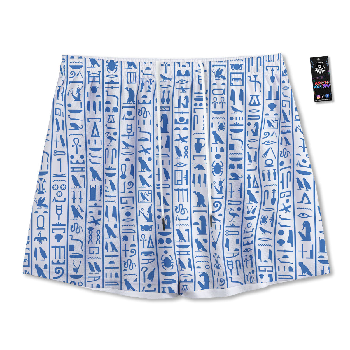 Hieroglyphs Egypt Print Pattern Mesh Shorts-grizzshop
