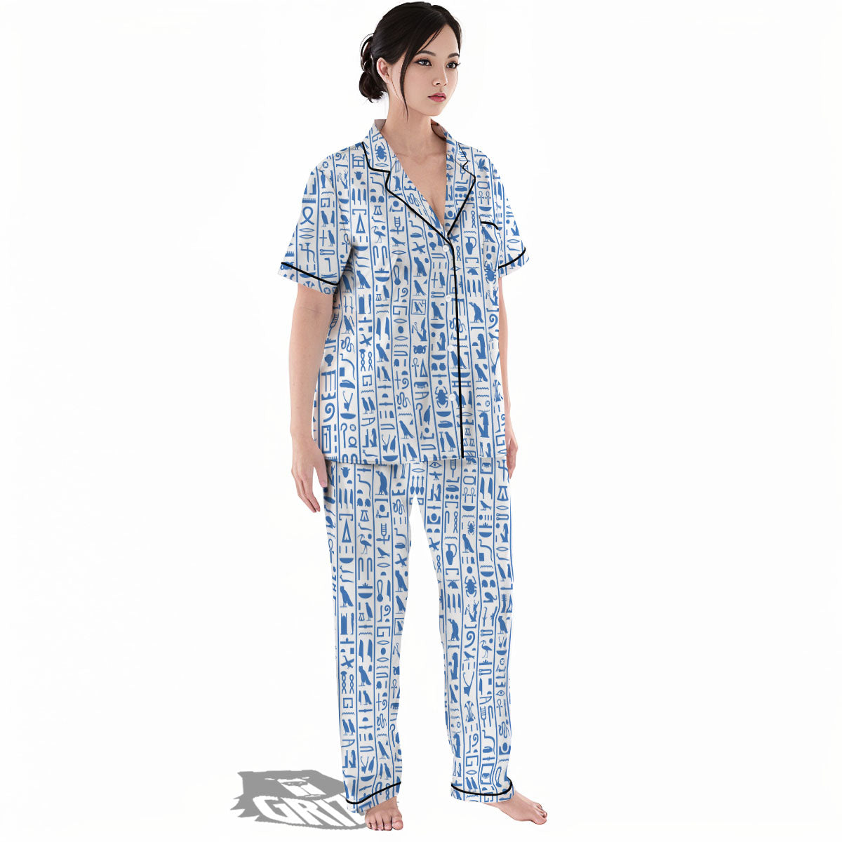Hieroglyphs Egypt Print Pattern Women's Pajamas Set-grizzshop