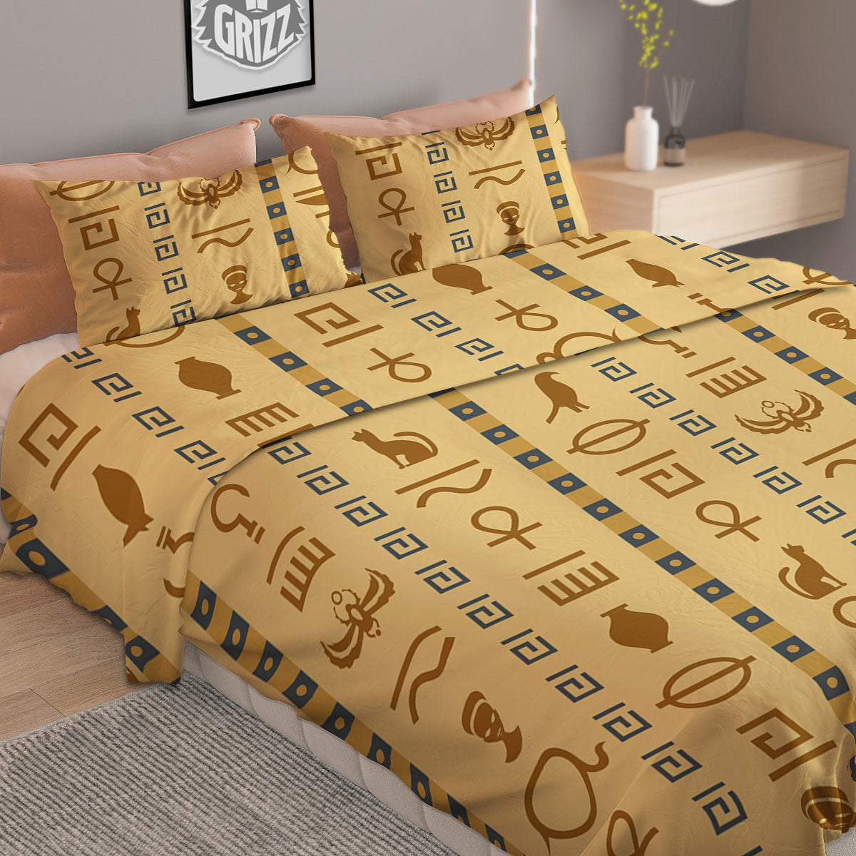Hieroglyphs Egyptian Print Duvet Cover Bedding Set