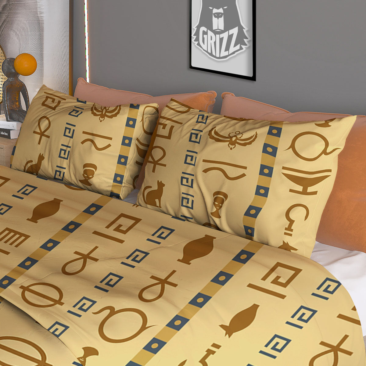 Hieroglyphs Egyptian Print Duvet Cover Bedding Set