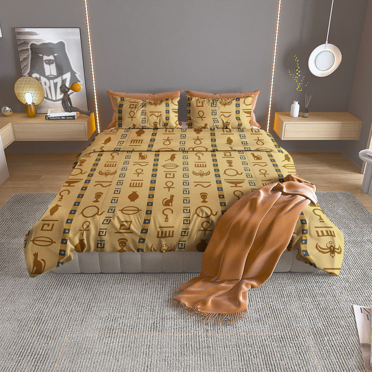 Hieroglyphs Egyptian Print Duvet Cover Bedding Set