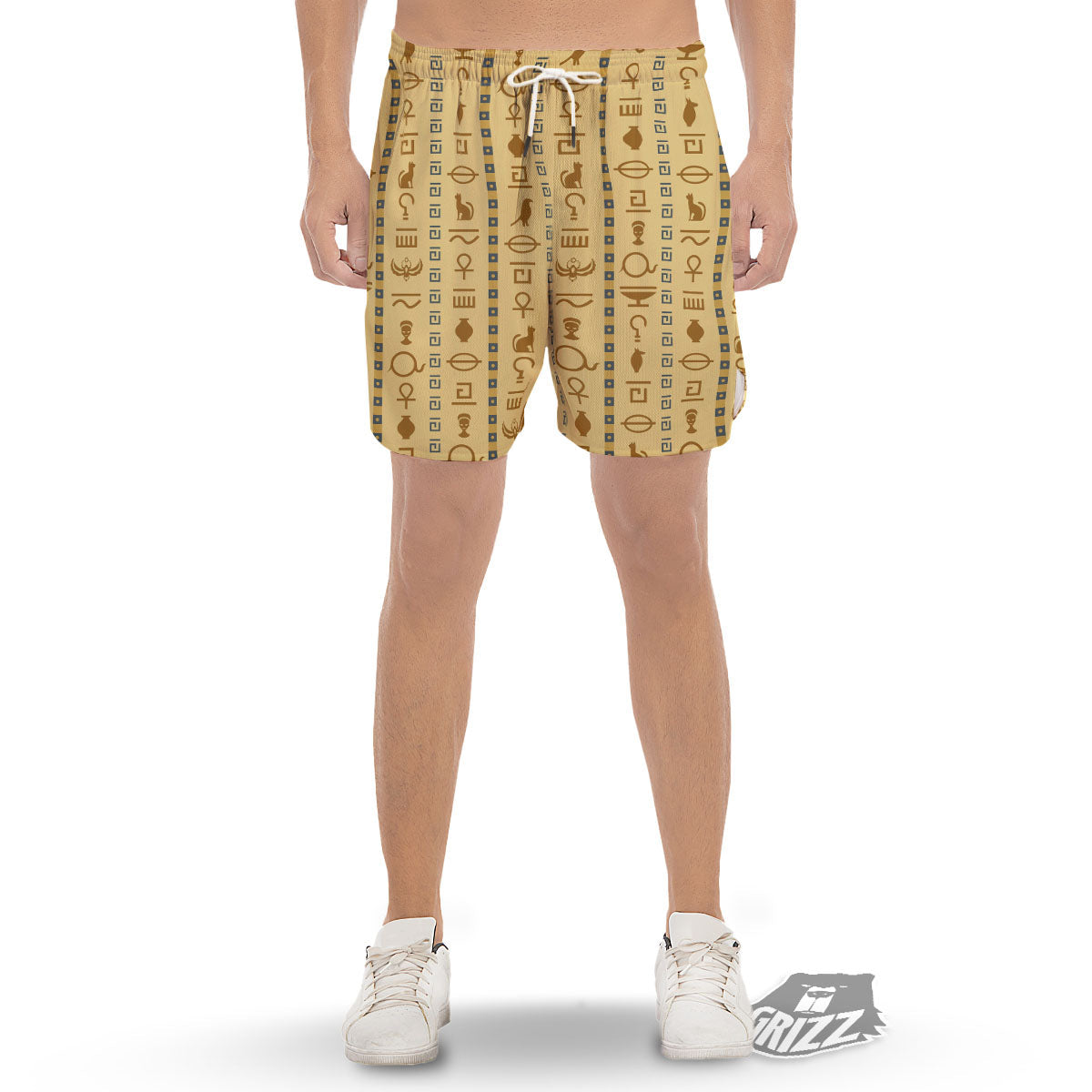 Hieroglyphs Egyptian Print Men's Gym Shorts-grizzshop