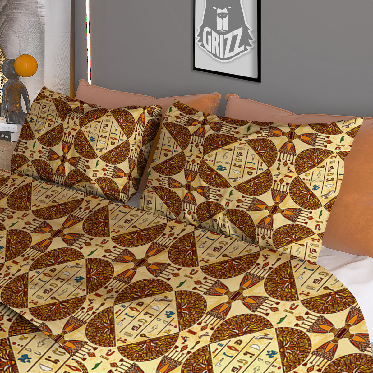 Hieroglyphs Egyptian Print Pattern Duvet Cover Bedding Set