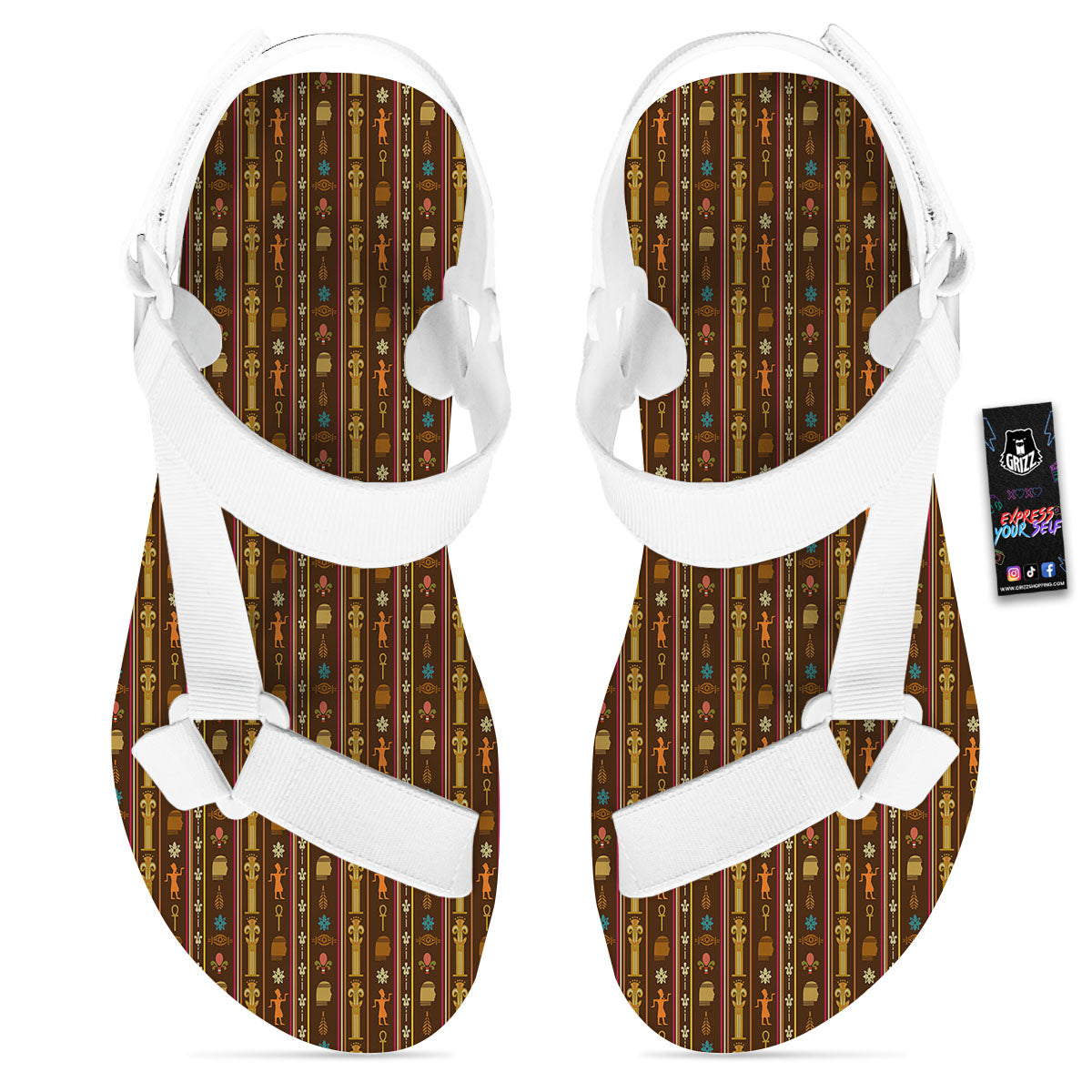 Hieroglyphs Symbol Egyptian Print White Open Toe Sandals-grizzshop