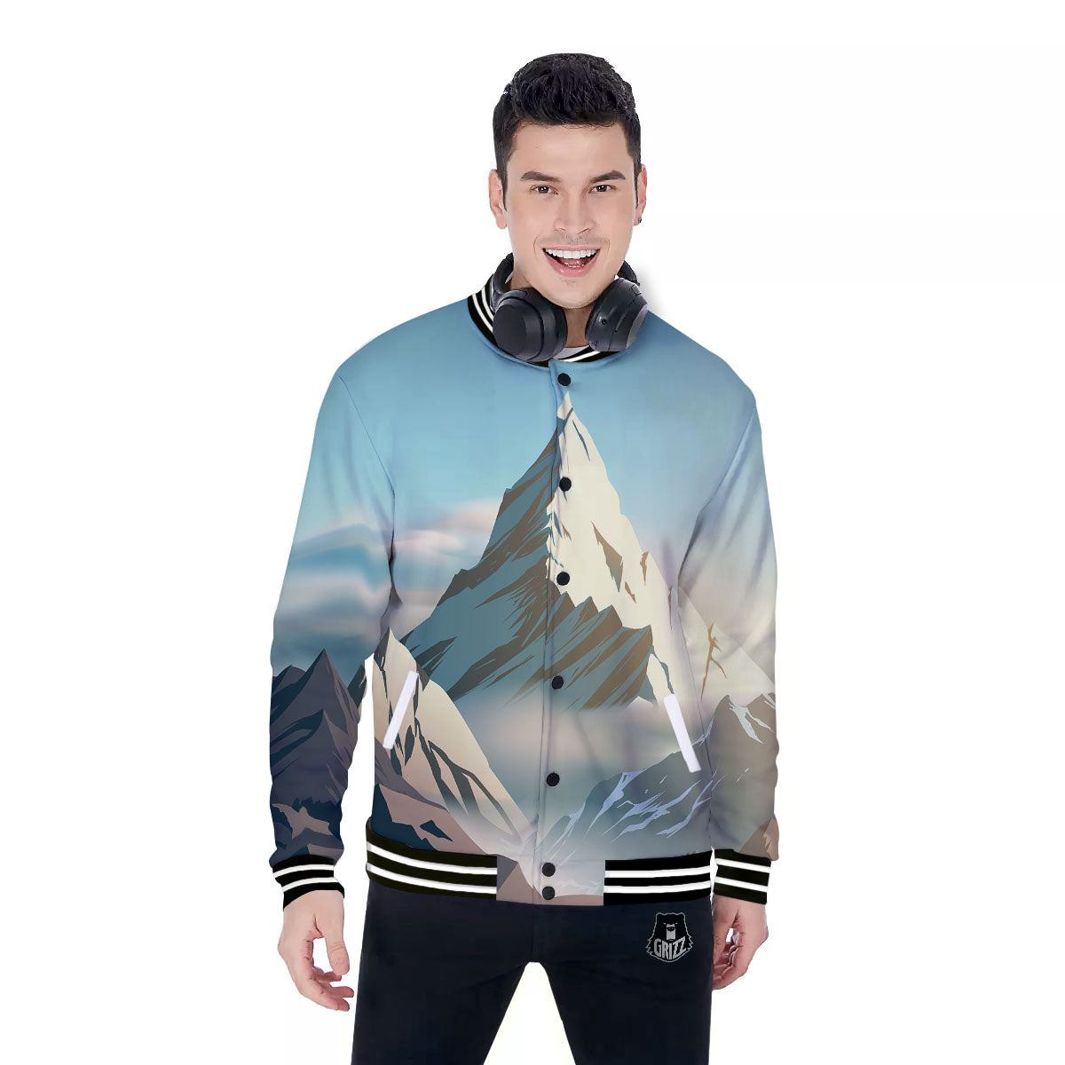 High Mountain Print Baseball Jacket-grizzshop