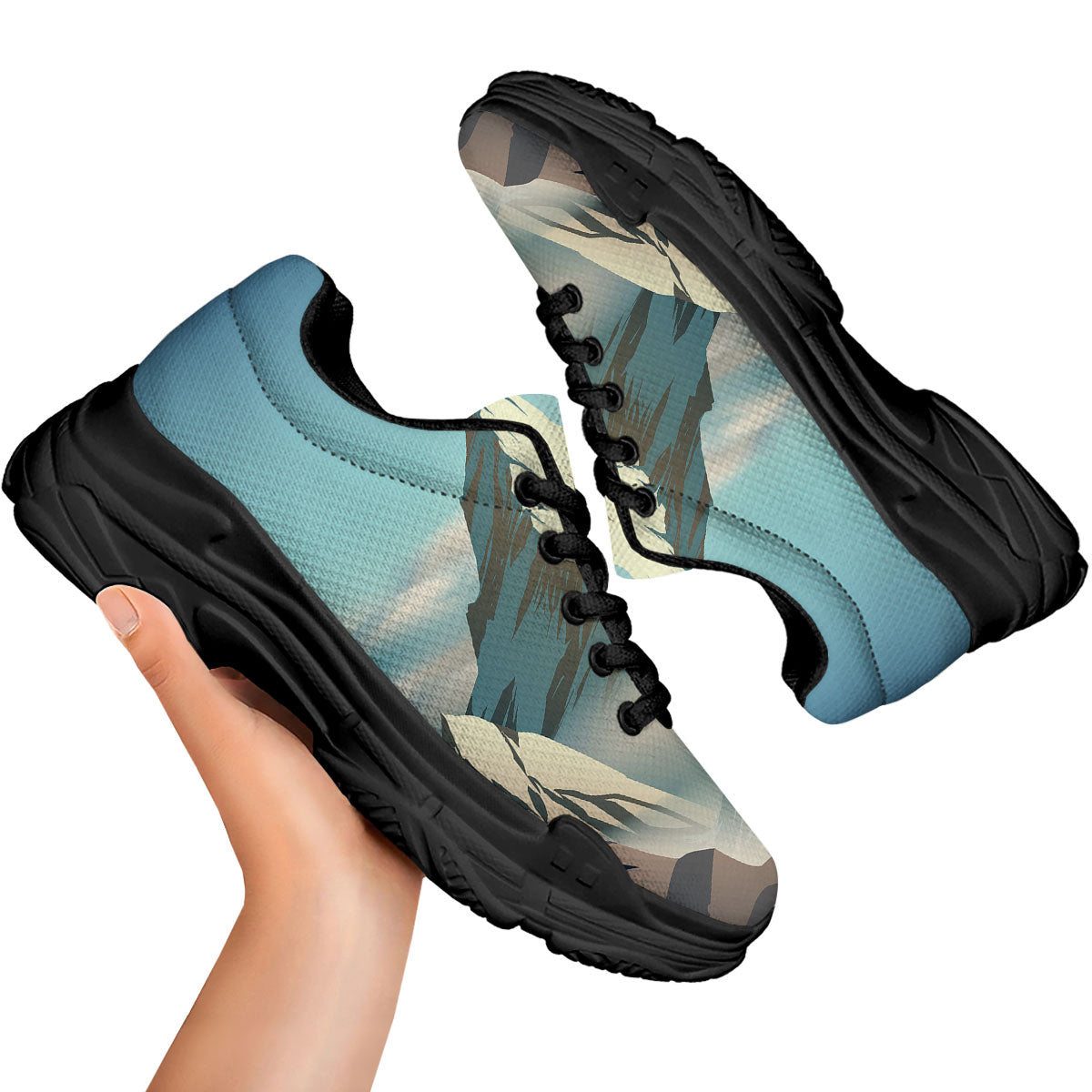 High Mountain Print Black Chunky Shoes-grizzshop