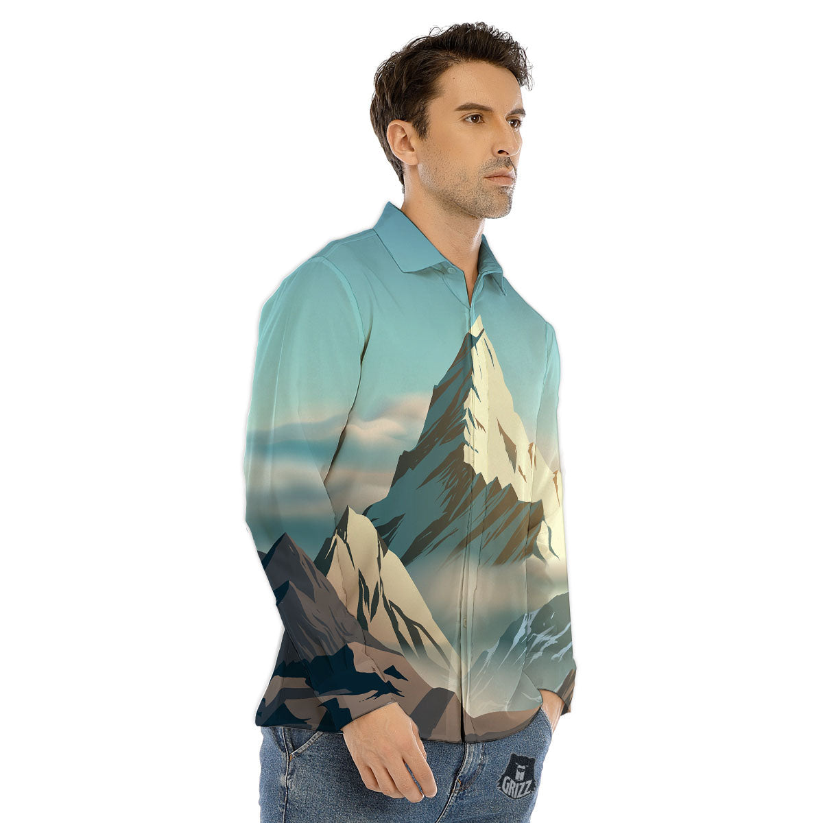 High Mountain Print Men's Dress Shirts-grizzshop