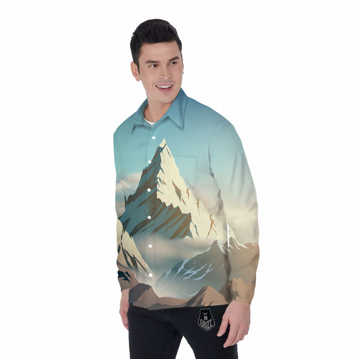 High Mountain Print Men's Long Sleeve Shirts-grizzshop