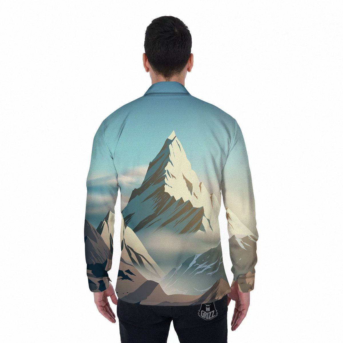 High Mountain Print Men's Long Sleeve Shirts-grizzshop