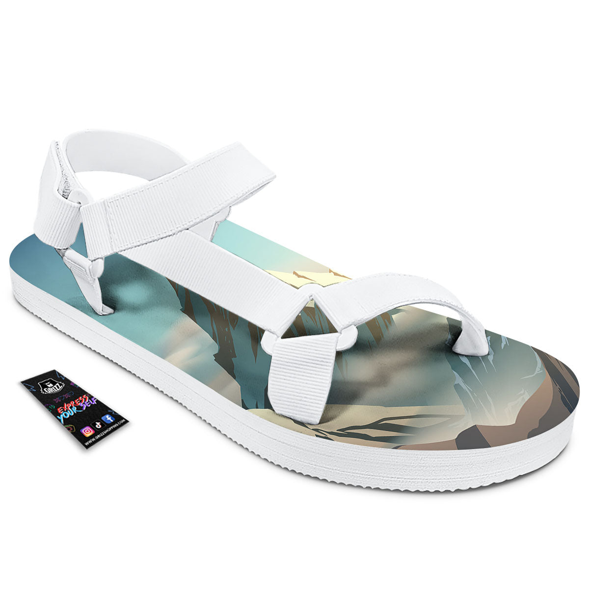 High Mountain Print White Open Toe Sandals-grizzshop