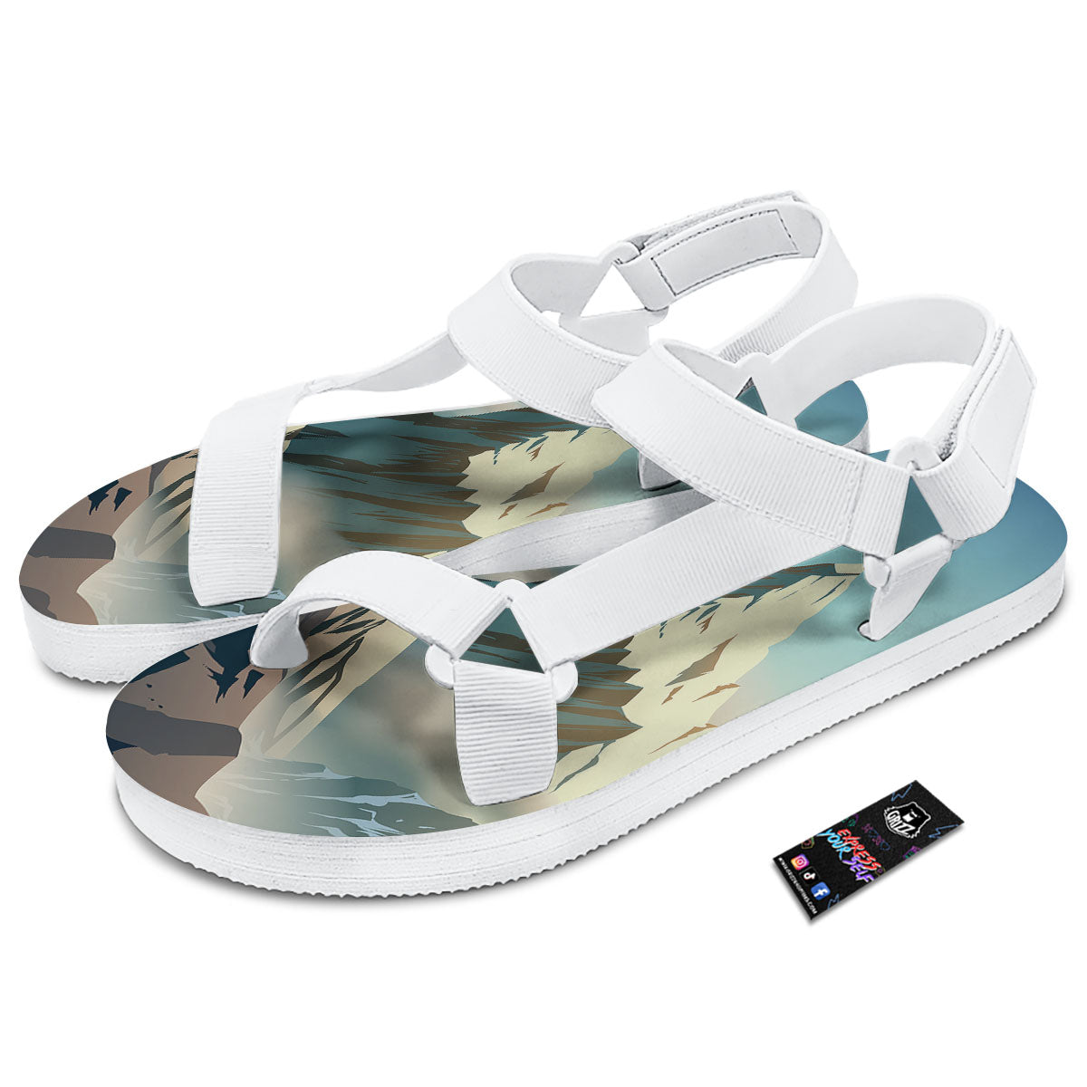 High Mountain Print White Open Toe Sandals-grizzshop