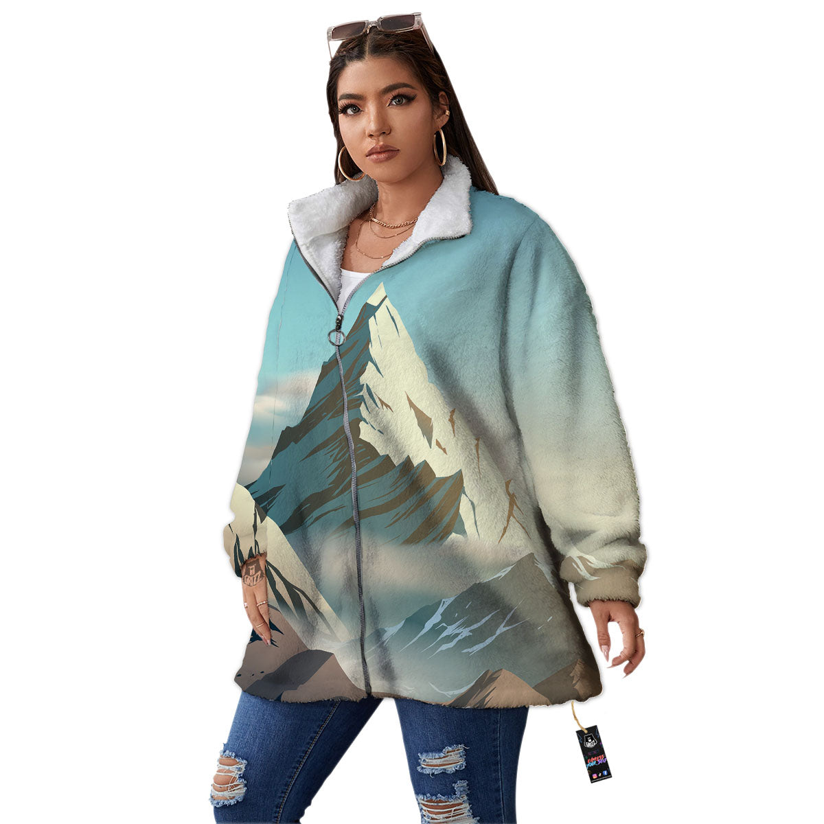 High Mountain Print Women's Sherpa Jacket-grizzshop