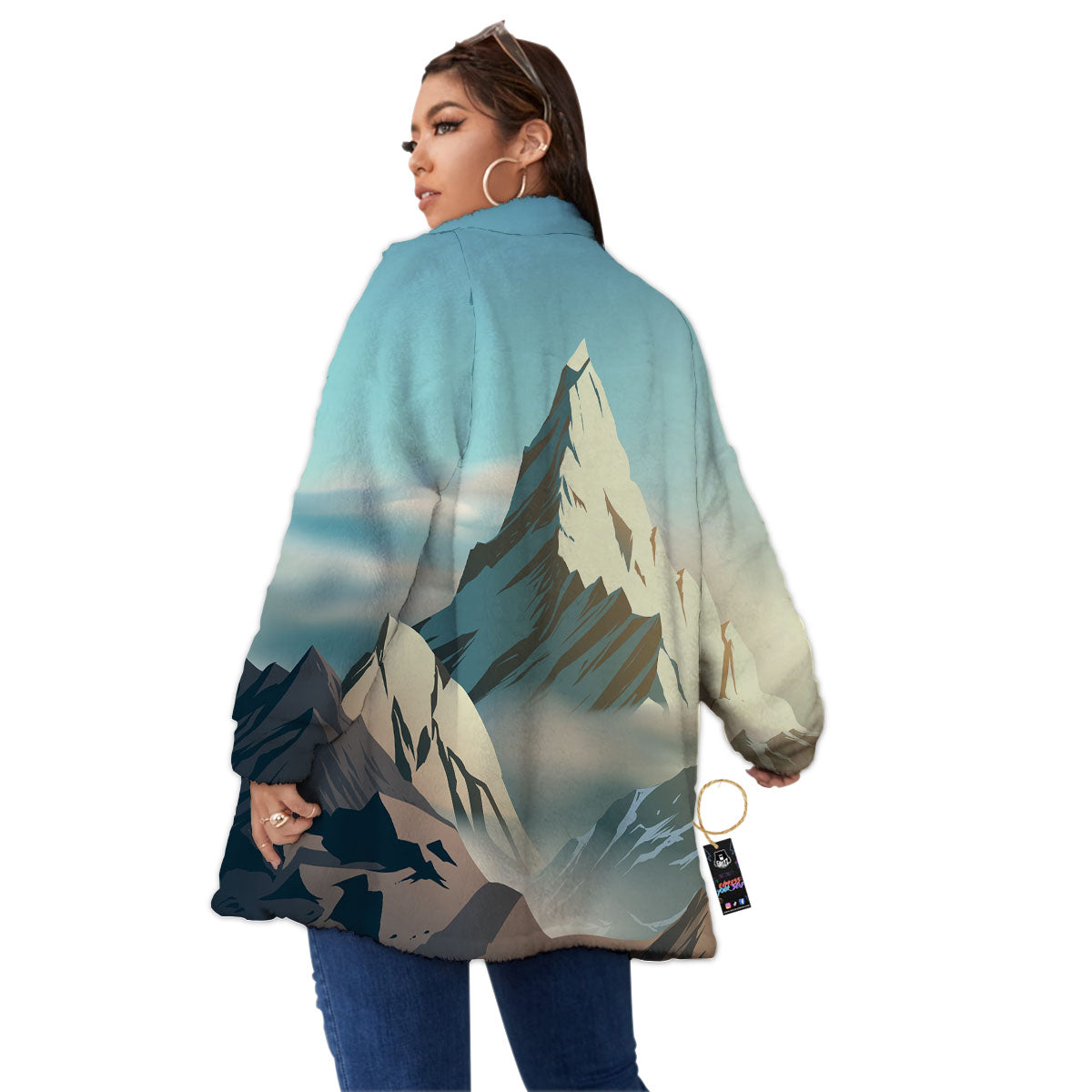 High Mountain Print Women's Sherpa Jacket-grizzshop