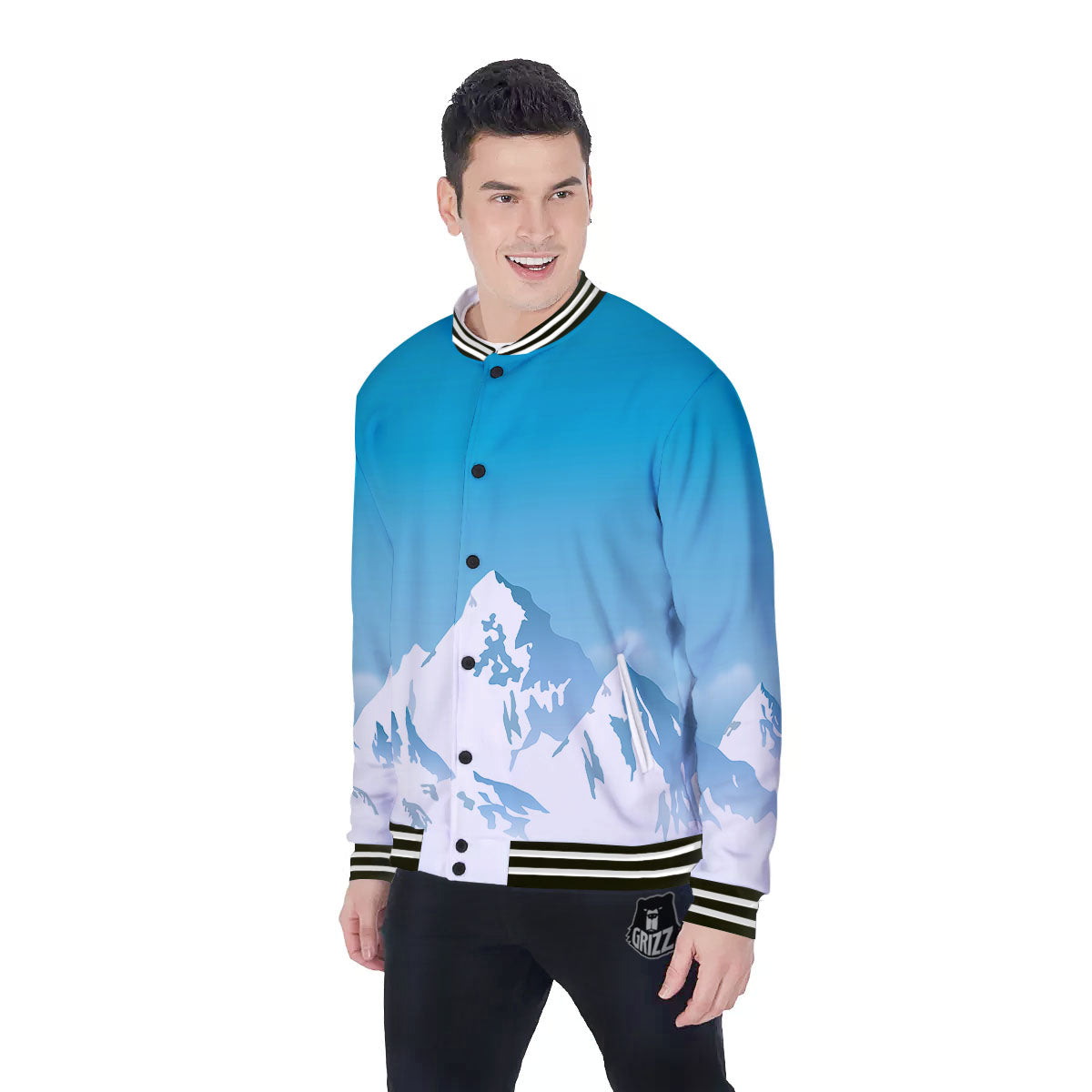 Himalaya Mountain Print Baseball Jacket-grizzshop