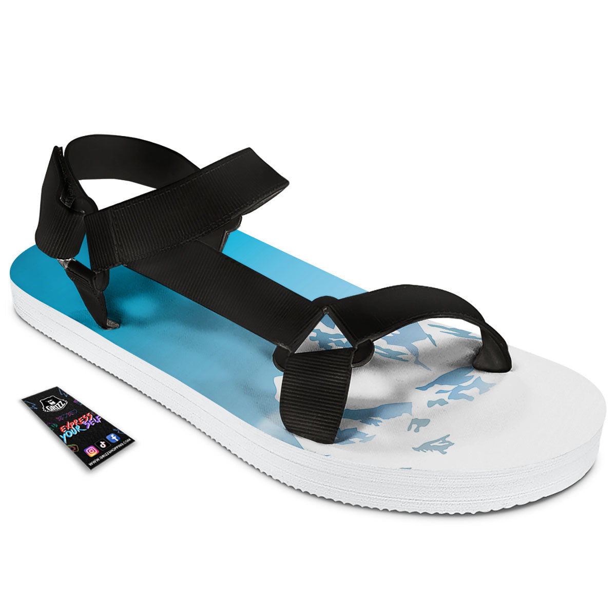 Himalaya Mountain Print Black Open Toe Sandals-grizzshop