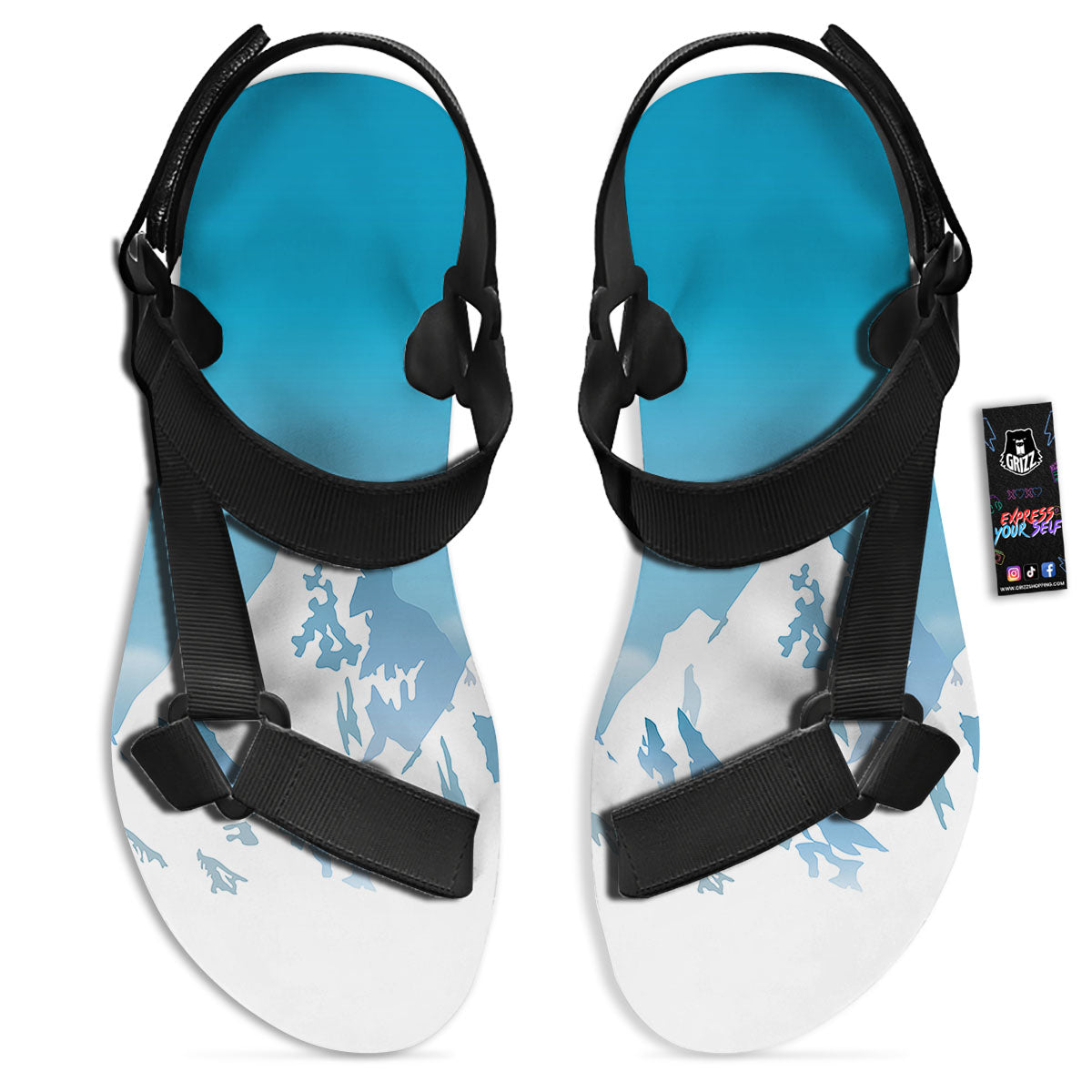 Himalaya Mountain Print Black Open Toe Sandals-grizzshop