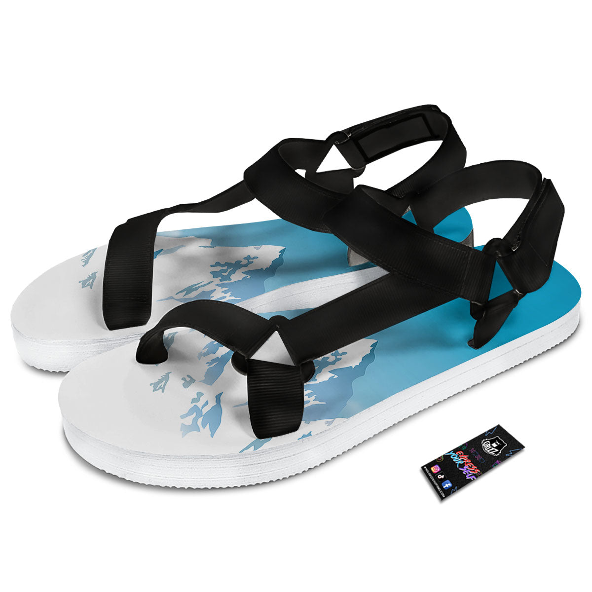 Himalaya Mountain Print Black Open Toe Sandals-grizzshop