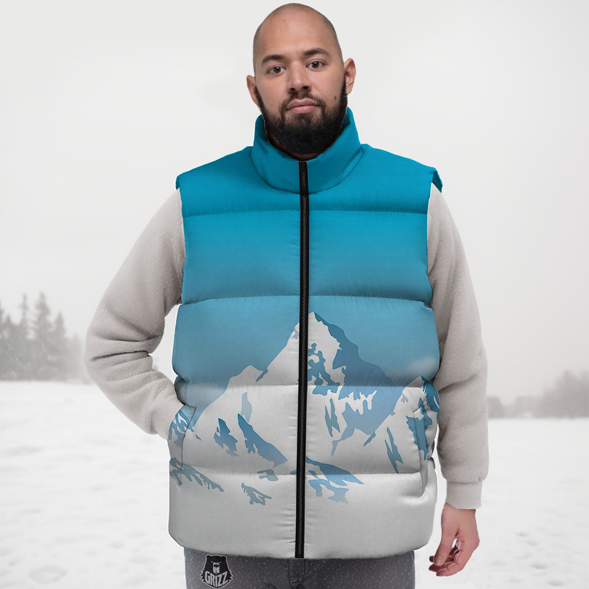 Himalaya Mountain Print Down Vest