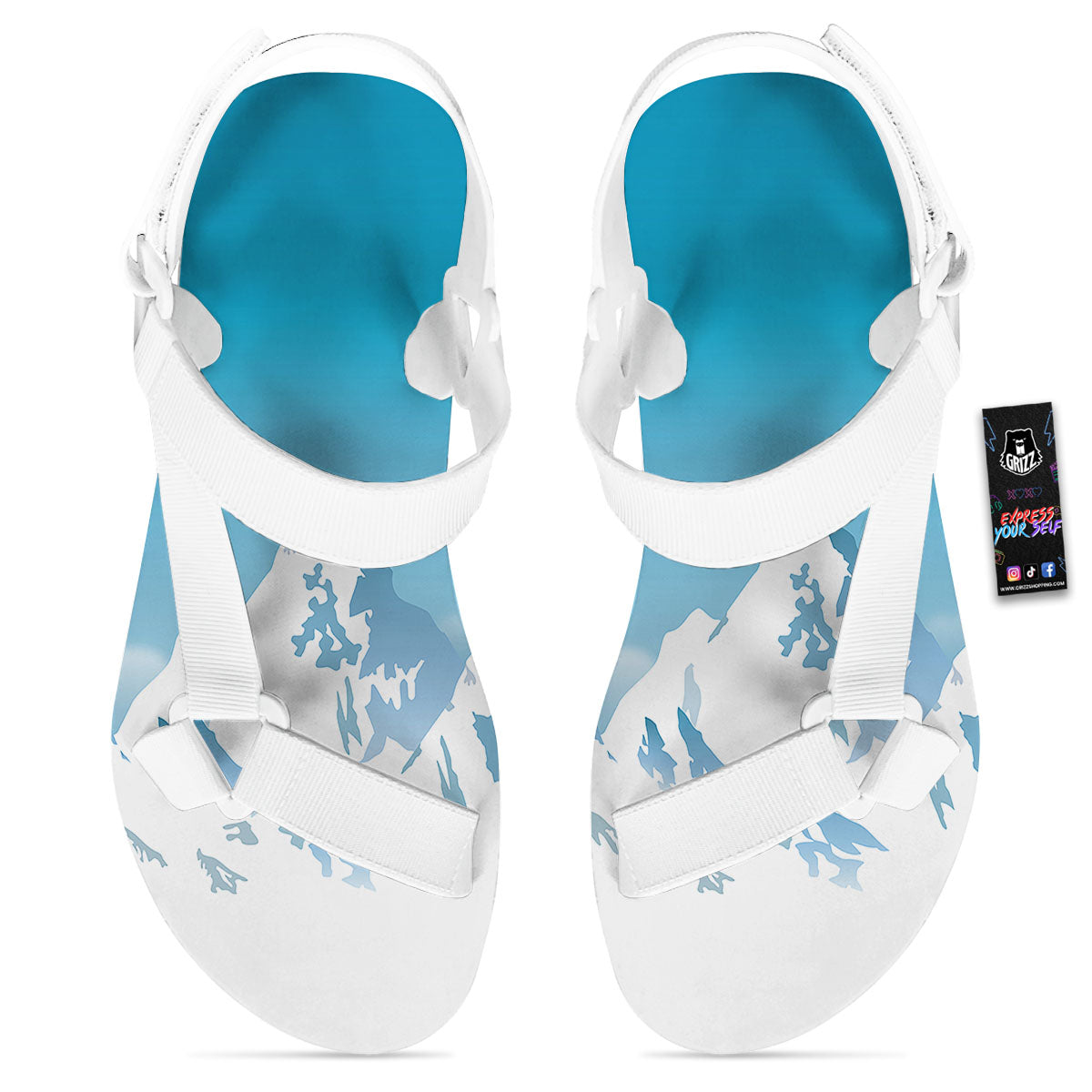 Himalaya Mountain Print White Open Toe Sandals-grizzshop
