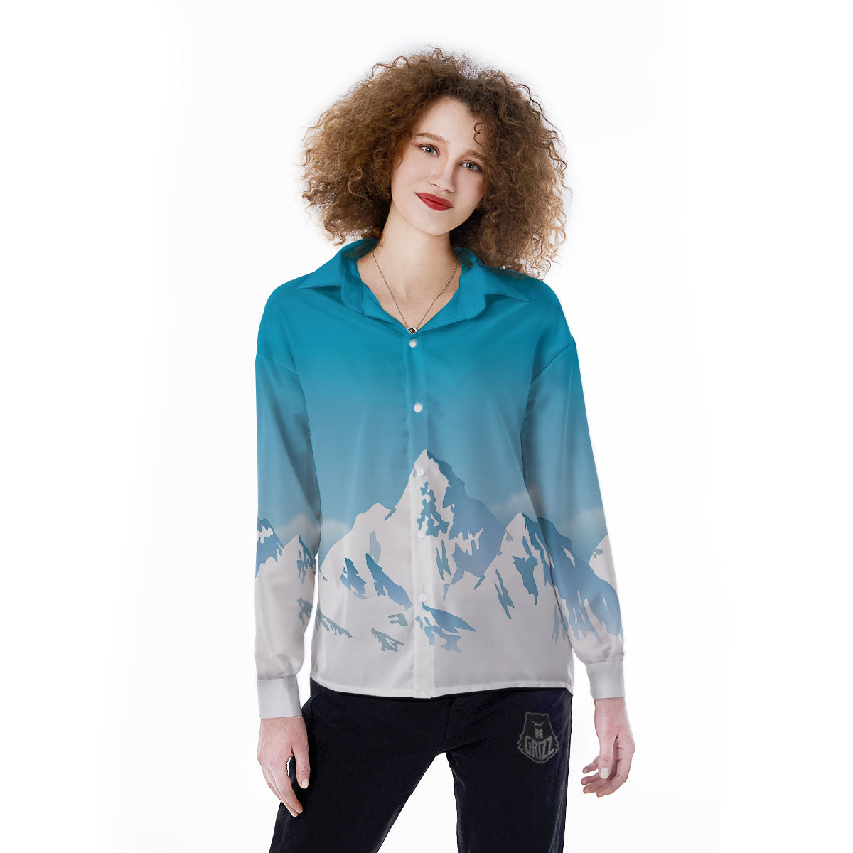 Himalaya Mountain Print Women's Long Sleeve Shirts-grizzshop