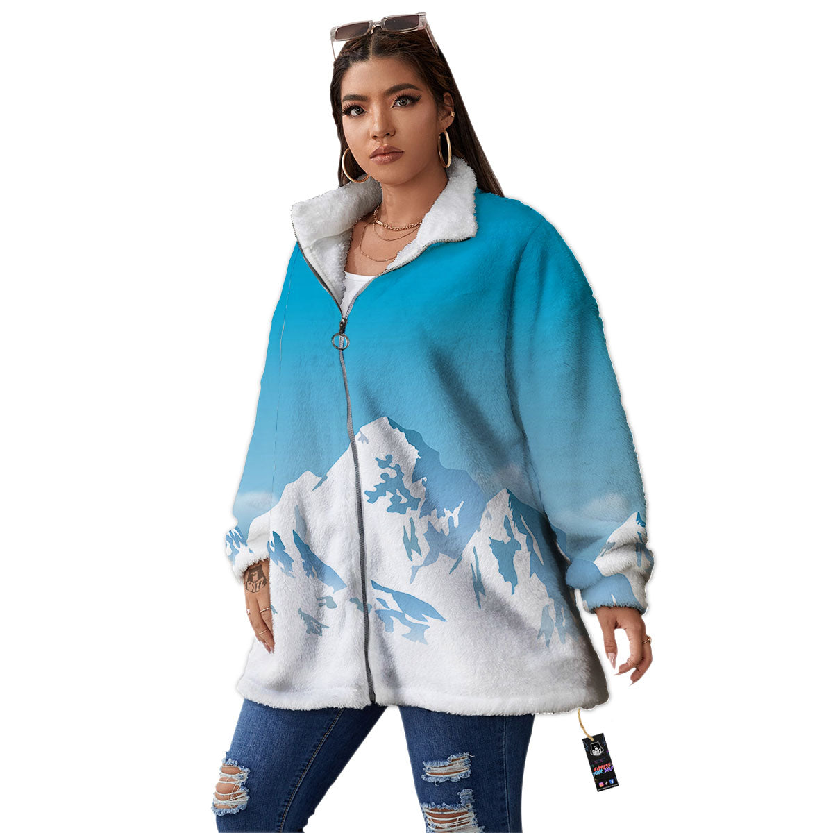 Himalaya Mountain Print Women's Sherpa Jacket-grizzshop