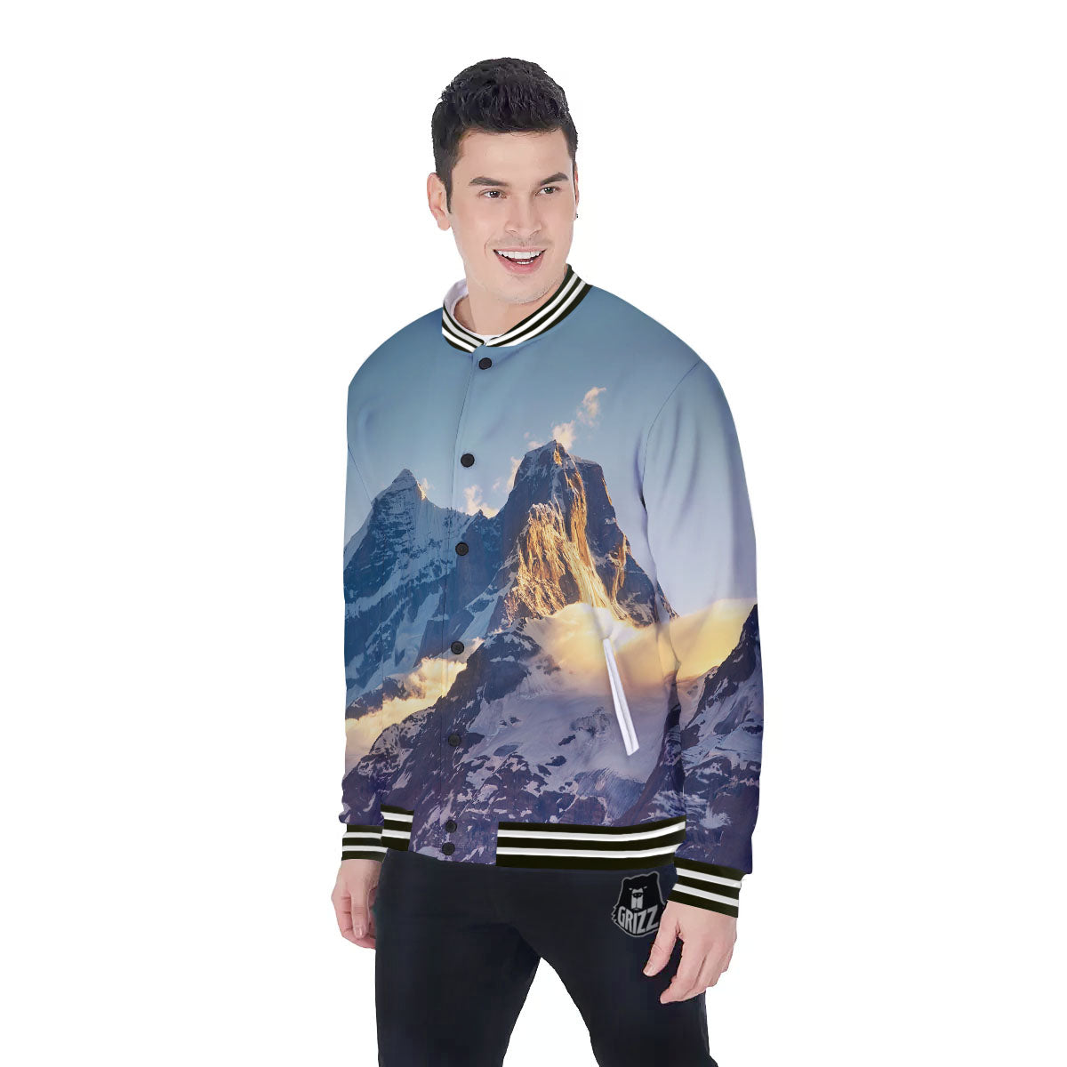 Himalayan Moutain Print Baseball Jacket-grizzshop