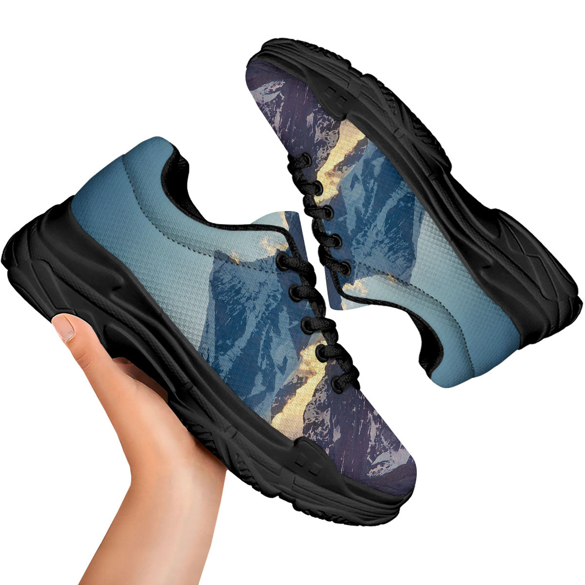 Himalayan Moutain Print Black Chunky Shoes-grizzshop